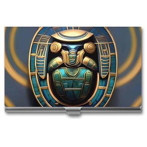 FHECVBN Visitenkartenetui, ägyptischer Skarabäus, bedruckt, Tasche, Namenskartenetui, schmal, Metall, Visitenkarten-Organizer, Kreditkartenhalter, Schnalle, Verschluss für Männer und Frauen, von FHECVBN