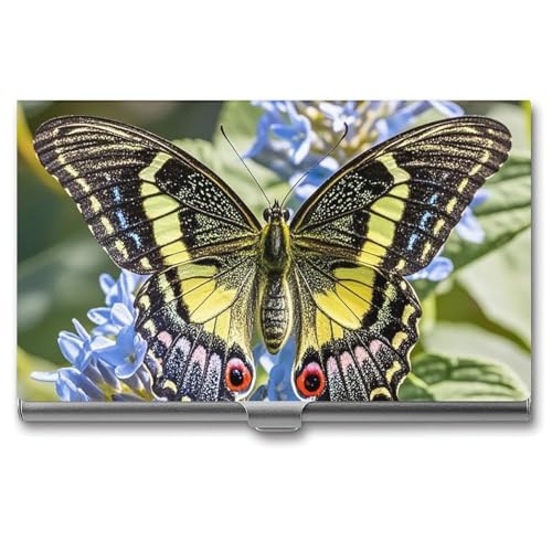 FHECVBN Visitenkartenetui mit schönem Schmetterlings-Aufdruck, schmal, Metall, Visitenkarten-Organizer, Kreditkartenhalter, Schnalle, für Männer und Frauen, Schöner Schmetterling, 3.7 x 2.2 x 0.3 von FHECVBN