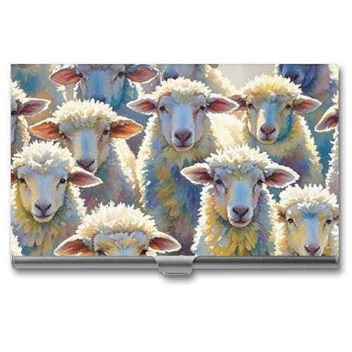 FHECVBN Visitenkartenhalter, Aquarell-Schafe, bedruckt, Tasche, Namenskartenetui, schmal, Metall, Visitenkarten-Organizer, Kreditkartenhalter, Schnalle, für Männer und Frauen, Agenten, von FHECVBN