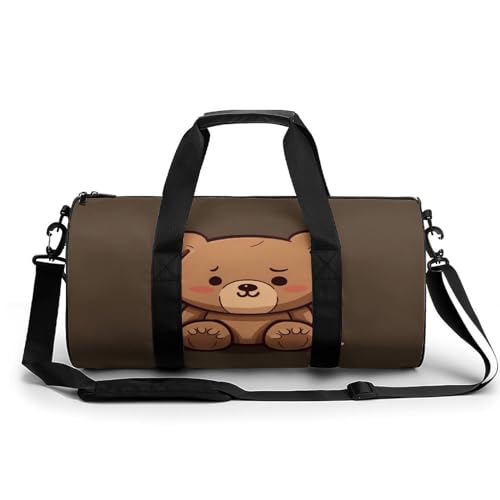 Sporttasche Turnbeutel Turnbeutel Zylindrisch - Wasserdichtes Oxford-Gewebe mit verstellbarem Schultergurt | Multi-Fach Sport Duffel für Gym, Reisen, Yoga | Leicht & Langlebig, Brauner süßer Bär, von FHEDMN