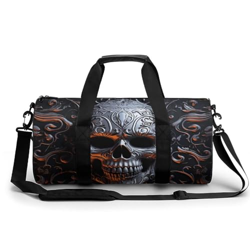 Sporttasche Turnbeutel Turnbeutel Zylindrisch - Wasserdichtes Oxford-Gewebe mit verstellbarem Schultergurt | Multi-Fach Sport Duffel für Gym, Reisen, Yoga | Leicht & Langlebig, Coole Totenkopf-Grafik, von FHEDMN