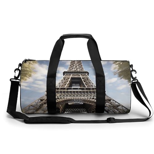 Sporttasche Turnbeutel Turnbeutel Zylindrisch - Wasserdichtes Oxford-Gewebe mit verstellbarem Schultergurt | Multi-Fach Sport Duffel für Gym, Reisen, Yoga | Leicht & Langlebig, Eiffelturm von FHEDMN