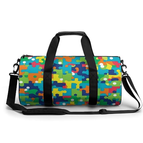 Sporttasche Turnbeutel Turnbeutel Zylindrisch - Wasserdichtes Oxford-Gewebe mit verstellbarem Schultergurt | Multi-Fach Sport Duffel für Gym, Reisen, Yoga | Leicht & Langlebig, Farbpuzzle, von FHEDMN