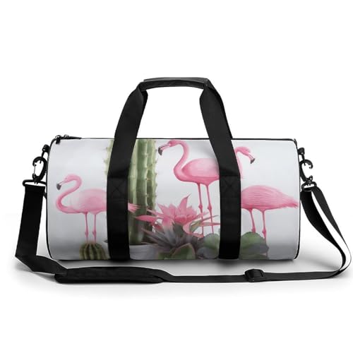 Sporttasche Turnbeutel Turnbeutel Zylindrisch - Wasserdichtes Oxford-Gewebe mit verstellbarem Schultergurt | Multi-Fach Sport Duffel für Gym, Reisen, Yoga | Leicht & Langlebig, Flamingo-Sukkulenten, von FHEDMN