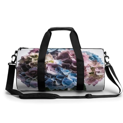 Sporttasche Turnbeutel Turnbeutel Zylindrisch - Wasserdichtes Oxford-Gewebe mit verstellbarem Schultergurt | Multi-Fach Sport Duffel für Gym, Reisen, Yoga | Leicht & Langlebig, Hortensien-Blumen in von FHEDMN