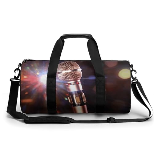 Sporttasche Turnbeutel Turnbeutel Zylindrisch - Wasserdichtes Oxford-Gewebe mit verstellbarem Schultergurt | Multi-Fach Sport Duffel für Gym, Reisen, Yoga | Leicht & Langlebig, Karaoke-Mikrofon, von FHEDMN