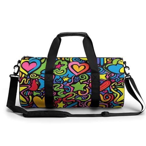 Sporttasche Turnbeutel Turnbeutel Zylindrisch - Wasserdichtes Oxford-Gewebe mit verstellbarem Schultergurt | Multi-Fach Sport Duffel für Gym, Reisen, Yoga | Leicht & Langlebig, Kritzeleien und Linien, von FHEDMN