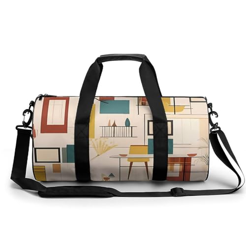 Sporttasche Turnbeutel Turnbeutel Zylindrisch - Wasserdichtes Oxford-Gewebe mit verstellbarem Schultergurt | Multi-Fach Sport Duffel für Gym, Reisen, Yoga | Leicht & Langlebig, Mitte des Jahrhunderts von FHEDMN