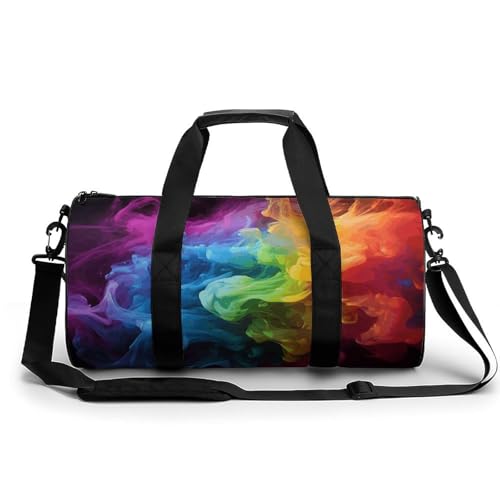 Sporttasche Turnbeutel Turnbeutel Zylindrisch - Wasserdichtes Oxford-Gewebe mit verstellbarem Schultergurt | Multi-Fach Sport Duffel für Gym, Reisen, Yoga | Leicht & Langlebig, Rainbow Smoke, von FHEDMN