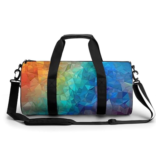 Sporttasche Turnbeutel Turnbeutel Zylindrisch - Wasserdichtes Oxford-Gewebe mit verstellbarem Schultergurt | Multi-Fach Sport Duffel für Gym, Reisen, Yoga | Leicht & Langlebig, Regenbogen-Dreieck, von FHEDMN