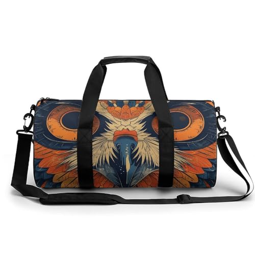 Sporttasche Turnbeutel Turnbeutel Zylindrisch - Wasserdichtes Oxford-Gewebe mit verstellbarem Schultergurt | Multi-Fach Sport Duffel für Gym, Reisen, Yoga | Leicht & Langlebig, Retro-Eule, von FHEDMN
