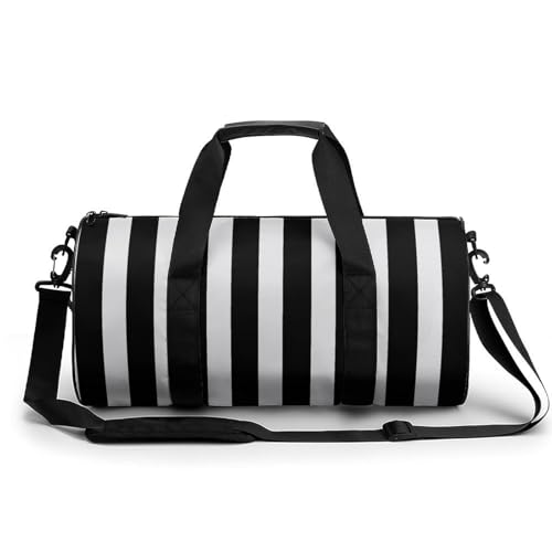 Sporttasche Turnbeutel Turnbeutel Zylindrisch - Wasserdichtes Oxford-Gewebe mit verstellbarem Schultergurt | Multi-Fach Sport Duffel für Gym, Reisen, Yoga | Leicht & Langlebig, Schwarz-weiß gestreift, von FHEDMN
