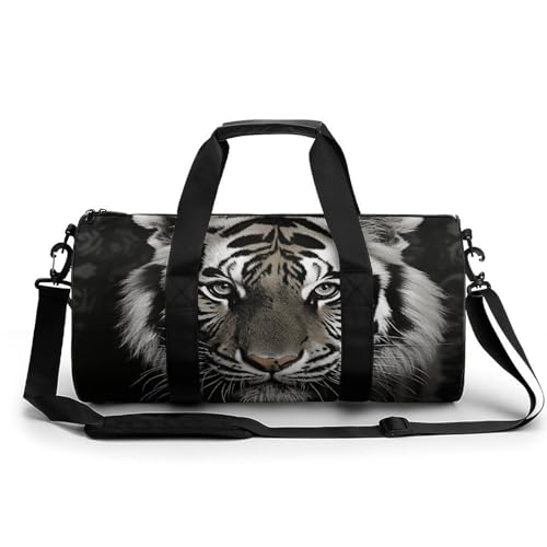 Sporttasche Turnbeutel Turnbeutel Zylindrisch - Wasserdichtes Oxford-Gewebe mit verstellbarem Schultergurt | Multi-Fach Sport Duffel für Gym, Reisen, Yoga | Leicht & Langlebig, Schwarzer und weißer von FHEDMN