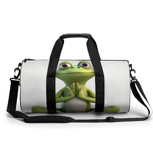 Sporttasche Turnbeutel Turnbeutel Zylindrisch - Wasserdichtes Oxford-Gewebe mit verstellbarem Schultergurt | Multi-Fach Sport Duffel für Gym, Reisen, Yoga | Leicht & Langlebig, The Funny Frog Doing von FHEDMN