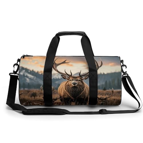 Sporttasche Turnbeutel Turnbeutel Zylindrisch - Wasserdichtes Oxford-Gewebe mit verstellbarem Schultergurt | Multi-Fach Sport Duffel für Gym, Reisen, Yoga | Leicht & Langlebig, Wildlife Jagd Hirsch von FHEDMN