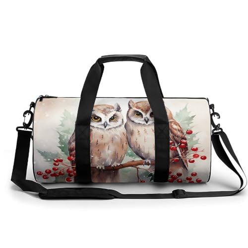 Sporttasche Turnbeutel Turnbeutel Zylindrisch - Wasserdichtes Oxford-Gewebe mit verstellbarem Schultergurt | Multi-Fach Sport Duffel für Gym, Reisen, Yoga | Leicht & Langlebig, Zwei Eulen auf dem von FHEDMN