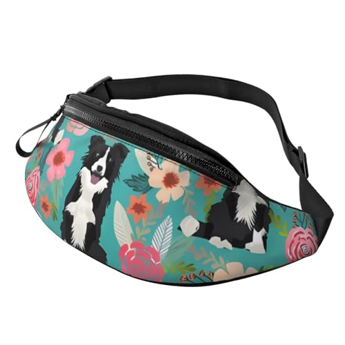 Border Collie Gürteltasche mit Blumenmuster, für Herren und Damen, modisch, zum Laufen, wasserdicht, Crossbody-Tasche mit verstellbarem Riemen, Sport-Hüfttasche für Reisen Border Collie Gürteltasche mit Blumenmuster, für Herren und Damen, modisch, zum Laufen, wasserdicht, Crossbody-Tasche mit verstellbarem Riemen, Sport-Hüfttasche für Reisen von FHEDVBN
