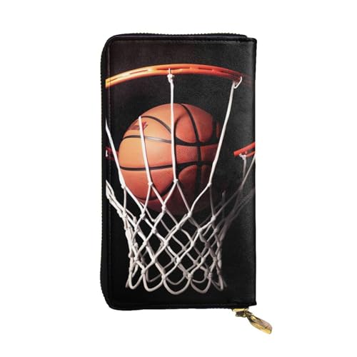 FHEDVBN Basketball-Geldbörse für Männer und Frauen, lange Geldbörse, Leder, Clutch, groß, Business-Handtasche, Reise-Handyhalter, Kreditkartenhalter, Geldtasche mit Reißverschluss, Ledergeldbörsen von FHEDVBN