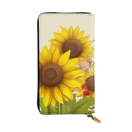 FHEDVBN Bienen Sonnenblumen Gänseblümchen Rose Blumen Geldbörse für Männer Frauen Lange Geldbörse Leder Clutch Große Business Handtasche Reise Handy Halter Kreditkartenhalter Geld Etui mit von FHEDVBN