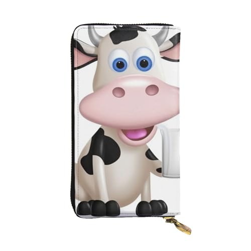 FHEDVBN Cartoon-Milchkuh-Geldbörse für Männer und Frauen, lange Geldbörse, Leder, Clutch, große Business-Handtasche, Reise-Handyhalter, Kreditkartenhalter, Geldetui, mit Reißverschluss von FHEDVBN