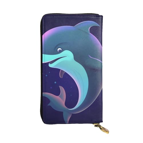 FHEDVBN Delfin-Geldbörse für Männer und Frauen, lange Geldbörse, Leder, Clutch, groß, Business-Handtasche, Reise-Handtasche, Kreditkartenhalter, Geldtasche mit Reißverschluss, Ledergeldbörsen von FHEDVBN