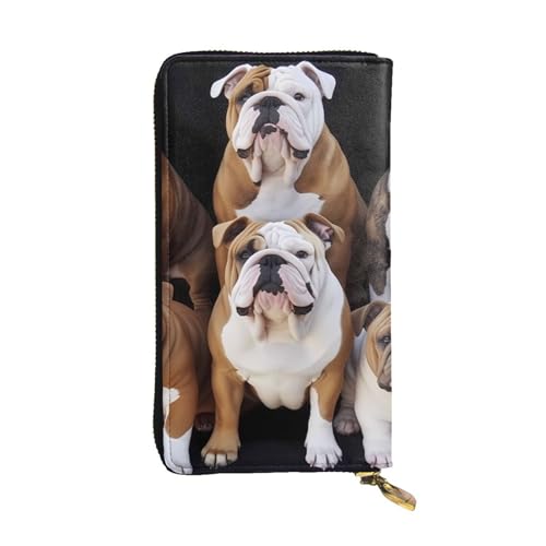 FHEDVBN Englische Bulldoggen-Geldbörse für Männer und Frauen, lange Geldbörse, Leder, Clutch, groß, Business-Handtasche, Reise-Handyhalter, Kreditkartenhalter, Geldtasche mit Reißverschluss von FHEDVBN