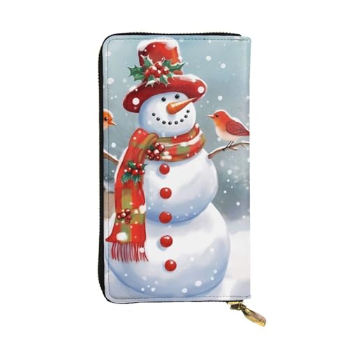 FHEDVBN Frohe Weihnachten Schneemann und Vögel Geldbörse für Männer Frauen Lange Geldbörse Leder Clutch Große Business Handtasche Reise Handy Halter Kreditkartenhalter Geld Etui mit Reißverschluss von FHEDVBN