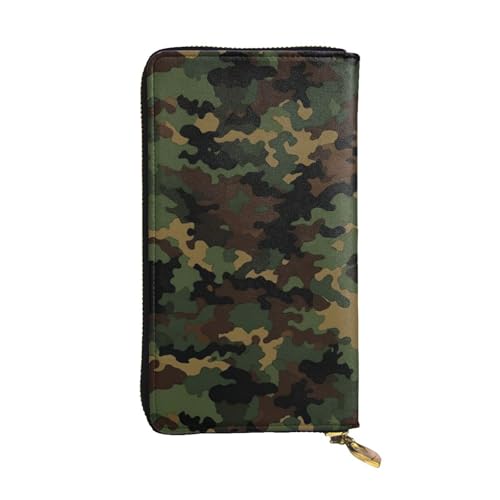 FHEDVBN Geldbörse mit Camouflage-Muster für Männer und Frauen, lange Geldbörse, Leder, Clutch, groß, Business-Handtasche, Reise-Handyhalter, Kreditkartenhalter, Geldtasche mit Reißverschluss von FHEDVBN