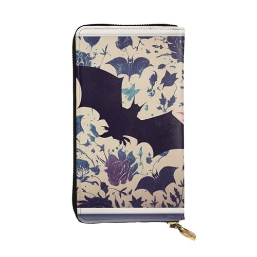 FHEDVBN Geldbörse mit Fledermaus-Aufdruck für Männer und Frauen, lange Geldbörse, Leder, Clutch, groß, Business-Handtasche, Reise-Handyhalter, Kreditkartenhalter, Geldtasche mit Reißverschluss von FHEDVBN