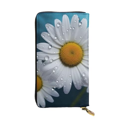 FHEDVBN Geldbörse mit Gänseblümchen-Blumenmotiv für Männer und Frauen, lange Geldbörse, Leder, Clutch, groß, Business-Handtasche, Reise-Handyhalter, Kreditkartenhalter, Geldtasche mit Reißverschluss von FHEDVBN