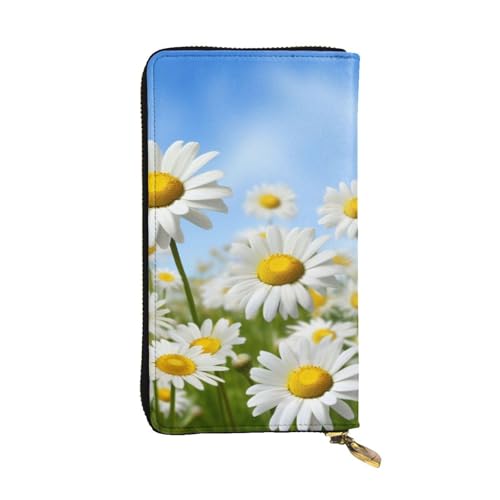 FHEDVBN Geldbörse mit Gänseblümchen-Motiv für Männer und Frauen, lange Geldbörse, Leder, Clutch, große Business-Handtasche, Reise-Handyhalter, Kreditkartenhalter, Geldtasche mit Reißverschluss von FHEDVBN