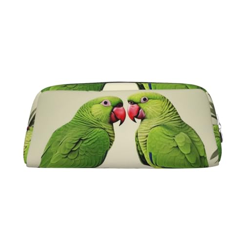 FHEDVBN Make-up-Tasche für Paare, Papageien, Olivgrün, Reise-Kulturbeutel, große Bleistifttasche für Damen und Herren, Leder, Reißverschluss, Münztasche, silber, Einheitsgröße FHEDVBN Make-up-Tasche für Paare, Papageien, Olivgrün, Reise-Kulturbeutel, große Bleistifttasche für Damen und Herren, Leder, Reißverschluss, Münztasche, silber, Einheitsgröße von FHEDVBN