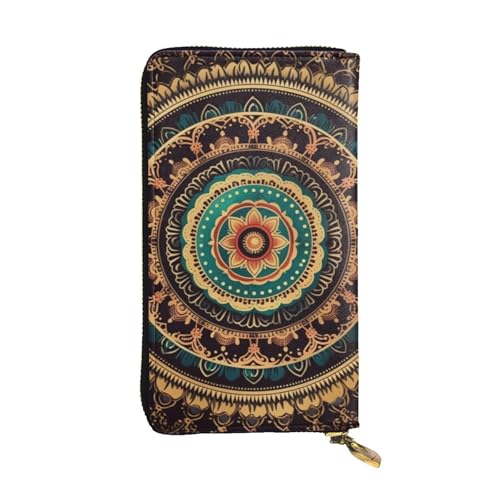 FHEDVBN Mandala-Geldbörse für Männer und Frauen, lange Geldbörse, Leder, Clutch, groß, Business-Handtasche, Reise-Handyhalter, Kreditkartenhalter, Geldtasche mit Reißverschluss, Ledergeldbörsen von FHEDVBN