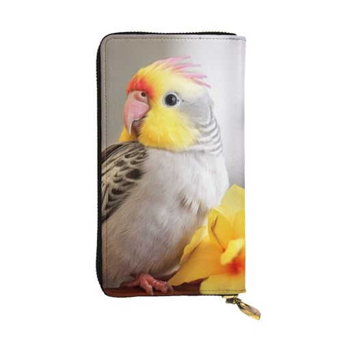 FHEDVBN Niedliche Nymphensittich-Geldbörse für Männer und Frauen, lange Geldbörse, Leder, Clutch, große Business-Handtasche, Reise-Handtasche, Kreditkartenhalter, Geldtasche, mit Reißverschluss von FHEDVBN