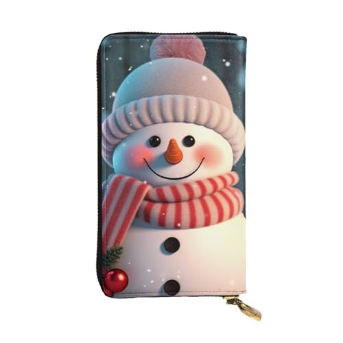 FHEDVBN Niedliche Schneemann-Geldbörse für Männer und Frauen, lange Geldbörse, Leder, Clutch, große Business-Handtasche, Reise-Handtasche, Kreditkartenhalter, Geldtasche mit Reißverschluss von FHEDVBN