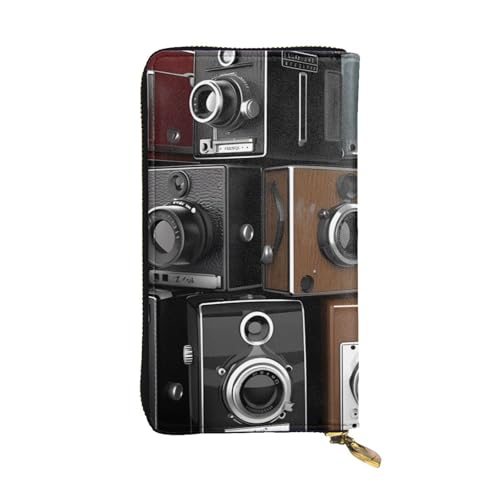 FHEDVBN Retro Cool Camera Collection Geldbörse für Männer Frauen Lange Geldbörse Leder Clutch Große Business Handtasche Reise Handy Halter Kreditkartenhalter Geld Etui mit Reißverschluss Leder von FHEDVBN