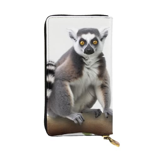 FHEDVBN Ringtailed Lemur Geldbörse für Männer und Frauen, lange Geldbörse, Leder, Clutch, groß, Business-Handtasche, Reise-Handyhalter, Kreditkartenhalter, Geldtasche mit Reißverschluss von FHEDVBN