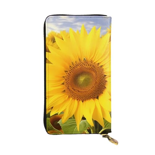 FHEDVBN Sonnenblumen-Geldbörse für Männer und Frauen, lange Geldbörse, Leder, Clutch, groß, Business-Handtasche, Reise-Handyhalter, Kreditkartenhalter, Geldtasche mit Reißverschluss, Ledergeldbörsen von FHEDVBN