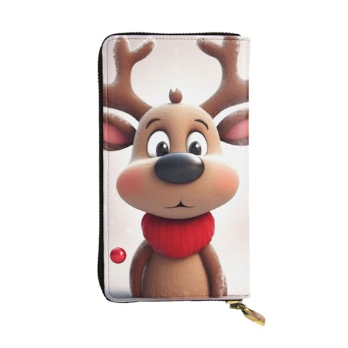 FHEDVBN Süße Weihnachts-Geldbörse mit Rentier-Motiv für Männer und Frauen, lange Geldbörse, Leder, Clutch, große Business-Handtasche, Reise-Handyhalter, Kreditkartenhalter, Geldetui, mit von FHEDVBN