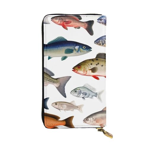 FHEDVBN Verschiedene Fisch-Geldbörse für Männer und Frauen, lange Geldbörse, Leder, Clutch, groß, Business-Handtasche, Reise-Handyhalter, Kreditkartenhalter, Geldtasche mit Reißverschluss von FHEDVBN
