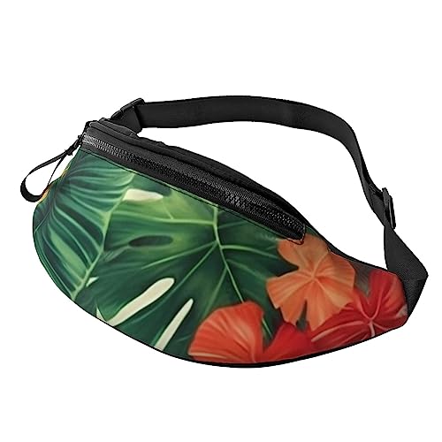 Hojas Tropicales y Flores Bauchtasche für Herren und Damen, modisch, zum Laufen, wasserdicht, Crossbody-Tasche, mit verstellbarem Riemen, Sport-Hüfttasche für Reisen von FHEDVBN