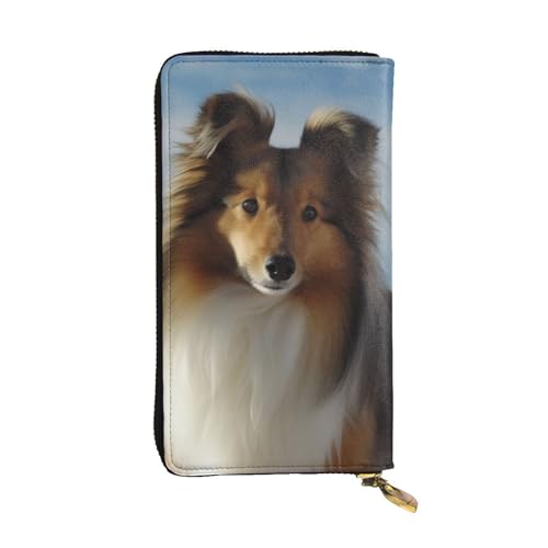 Niedliche Shetland-Hunde-Geldbörse für Männer und Frauen, lange Geldbörse, Leder, Clutch, große Business-Handtasche, Reise-Handyhalter, Kreditkartenhalter, Geldetui, mit Reißverschluss von FHEDVBN