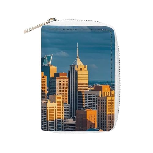 A Busy Town in The City Kartenetui für Männer und Frauen, Leder-Kreditkartenetui mit 20 Kartenfächern, kleine Geldbörse mit Reißverschluss von FHESDCW