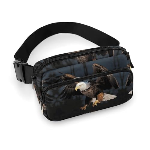 Bauchtasche für Herren und Damen, 3D-Glatzenadler, leichte Gürteltasche, voll bedruckt, mit verstellbarem Gurt, für Laufen, Wandern, Reisen, Stil, 20 x 13 cm, Stil:, 20x13cm von FHESDCW