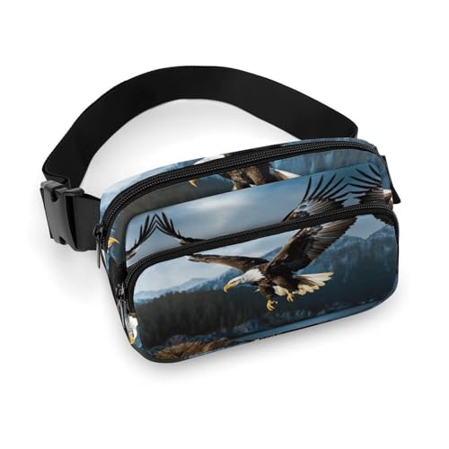 Bauchtasche für Herren und Damen, Adler bei der Jagd, leichte Hüfttasche, voll bedruckt, mit verstellbarem Gurt, für Laufen, Wandern, Reisen, Stil, 20 x 13 cm, Stil:, 20x13cm von FHESDCW