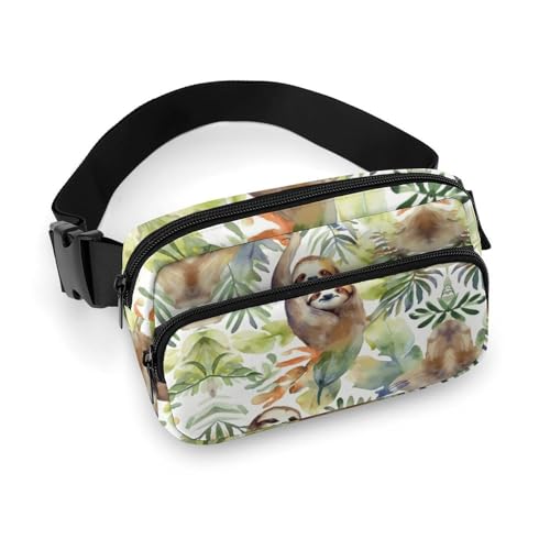 Bauchtasche für Herren und Damen, Aquarell-Faultier-Gürteltasche, leicht, vollständig bedruckt, mit verstellbarem Gurt, für Laufen, Wandern, Reisen, Stil, 20 x 13 cm, Stil:, 20x13cm von FHESDCW