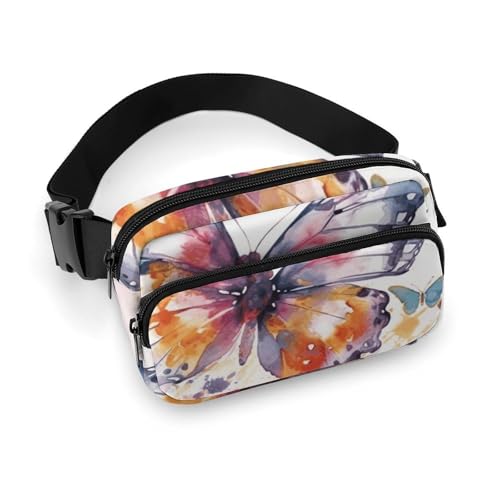 Bauchtasche für Herren und Damen, Aquarell-Schmetterling, leichte Gürteltasche, voll bedruckt, mit verstellbarem Gurt, für Laufen, Wandern, Reisen, Stil, 20 x 13 cm, Stil:, 20x13cm von FHESDCW