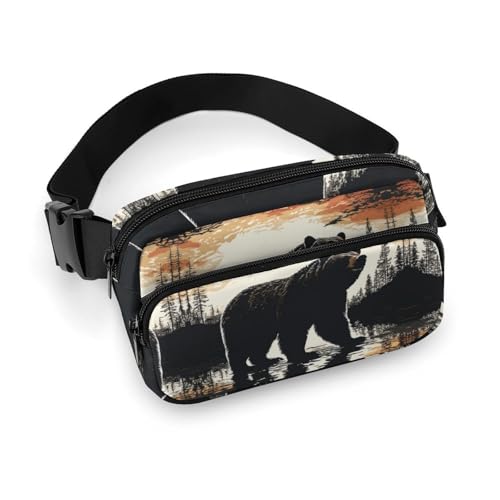 Bauchtasche für Herren und Damen, Bären-Silhouette, leichte Gürteltasche, voll bedruckt, mit verstellbarem Gurt, für Laufen, Wandern, Reisen, Stil, 20 x 13 cm, Stil:, 20x13cm von FHESDCW