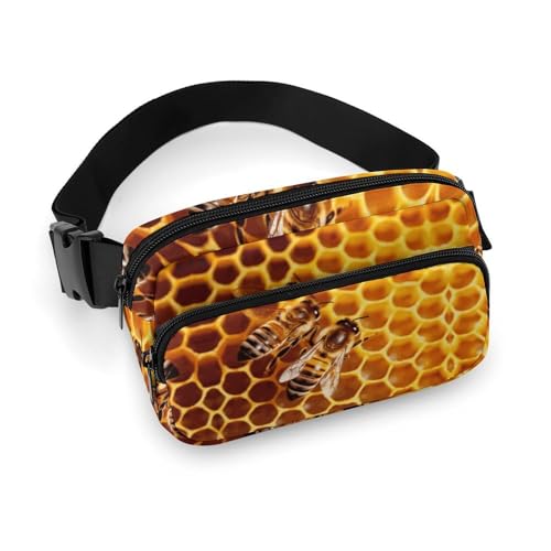 Bauchtasche für Herren und Damen, Bienen-auf-Waben-Gürteltasche, leicht, vollständig bedruckt, mit verstellbarem Gurt, für Laufen, Wandern, Reisen, Stil, 20 x 13 cm, Stil:, 20x13cm von FHESDCW