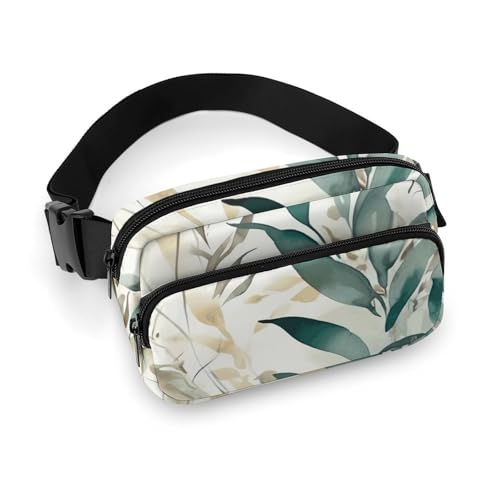 Bauchtasche für Herren und Damen, Blätter auf weißem Hintergrund, leichte Hüfttasche, voll bedruckt, mit verstellbarem Gurt, für Laufen, Wandern, Reisen, Stil, 20 x 13 cm, Stil:, 20x13cm von FHESDCW